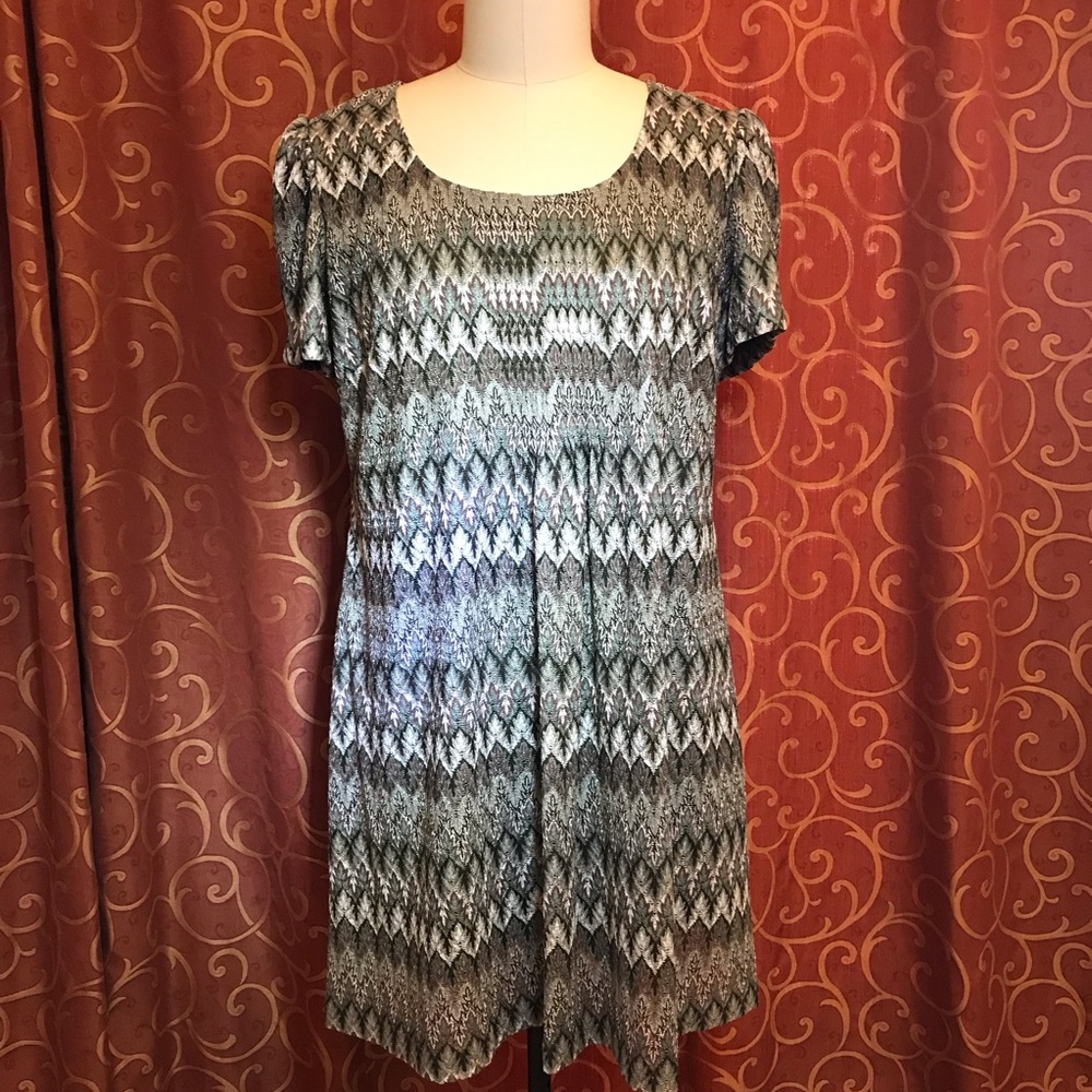 Jacquard Print Moss Green & Brown Weave Dress
